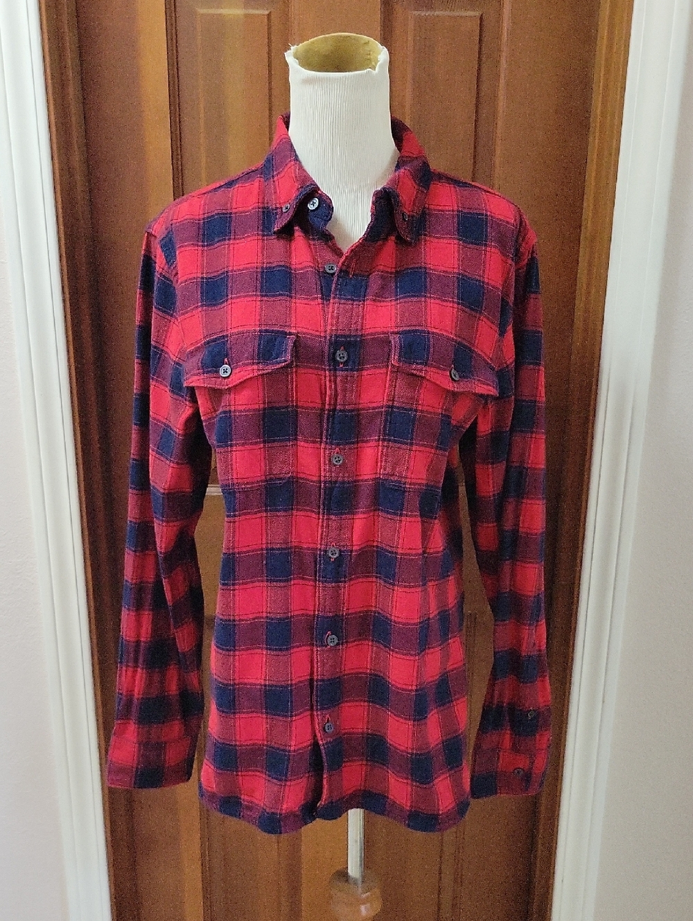 Everlane Red and Navy Plaid Flannel Shirt